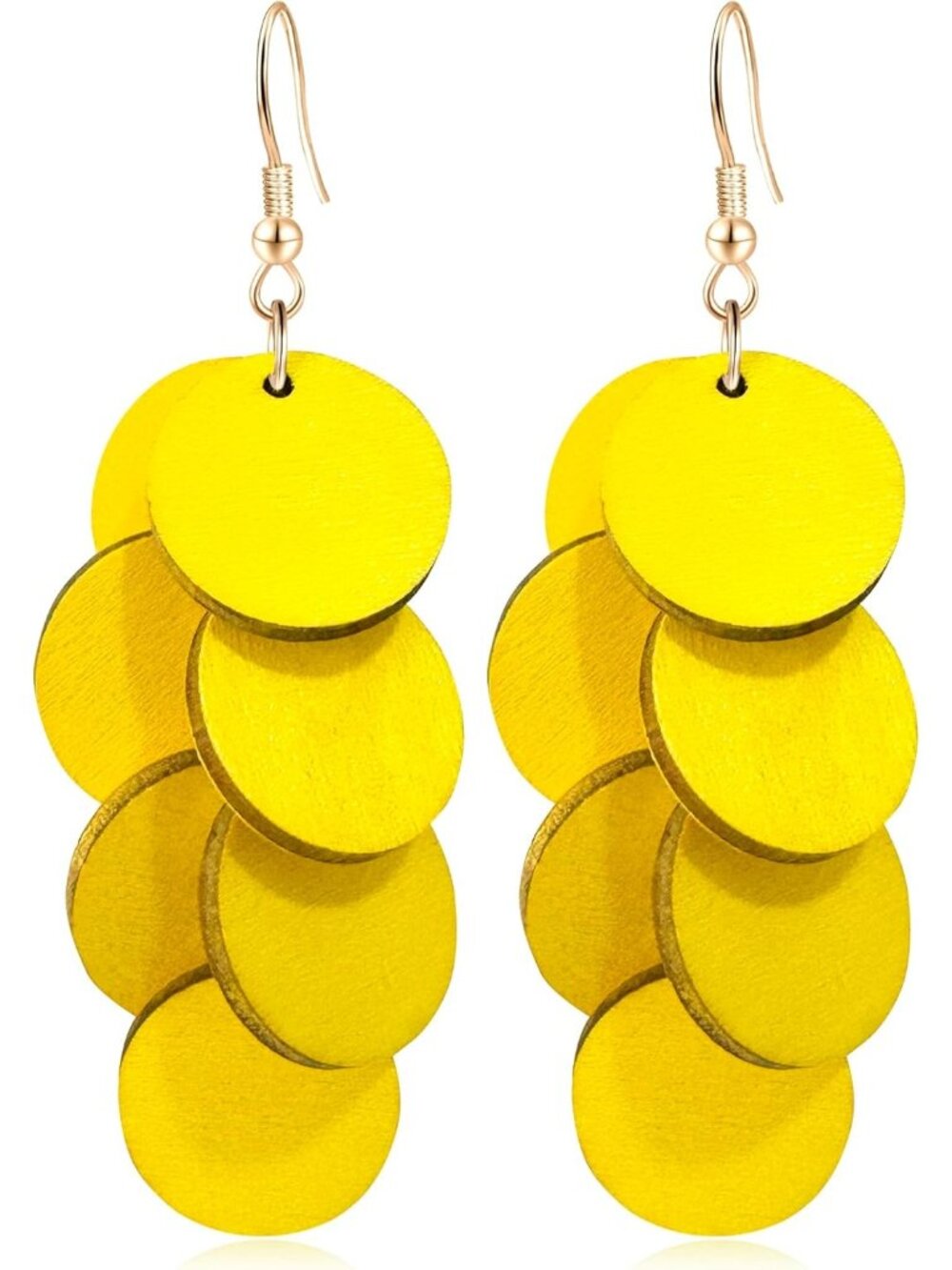 Women's Yellow Handmade Bohemian Wooden Round Geometry Dangle Drop Earrings